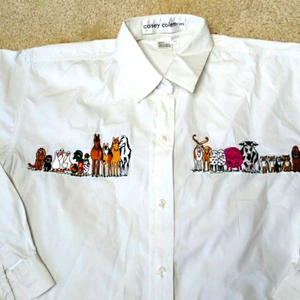 Casey Coleman Embroidered Farm Animals Shirt Sz L